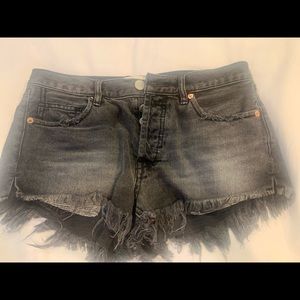 Free People Black Distressed Jean Shorts